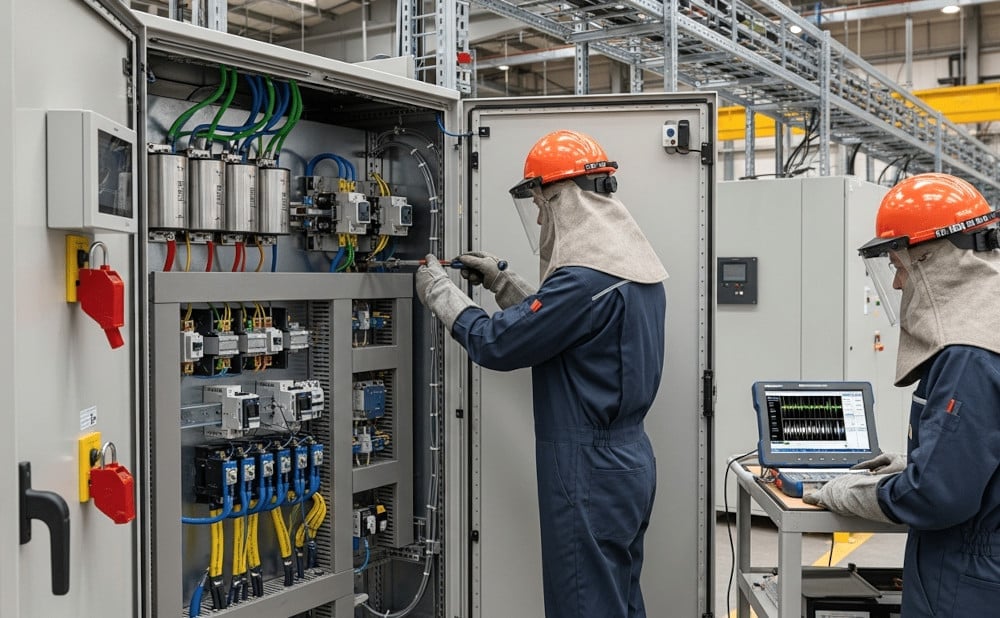 Maintenance crew wearing Category 2 Arc Flash Personal Protective Equipment (PPE)