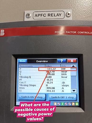 Negative power displayed on Power Factor Controller