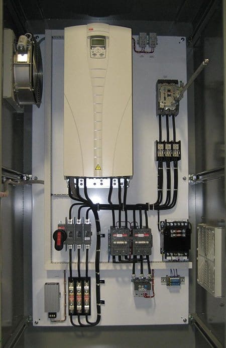 Pumping control panel with adjustable speed drive