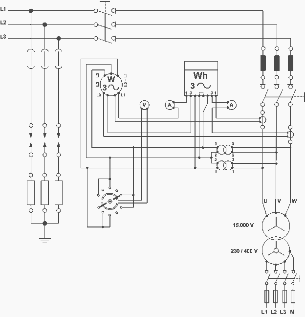 Analytical (three-pole) schematic diagram of distributive power substation