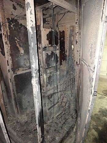 Burned switchboard in substation