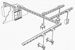 Electrical power can be supplied to any area of a building by connecting standard lengths of busway.