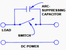 Figure 1 - A capacitor will reduce arcing in a switch in a DC circuit