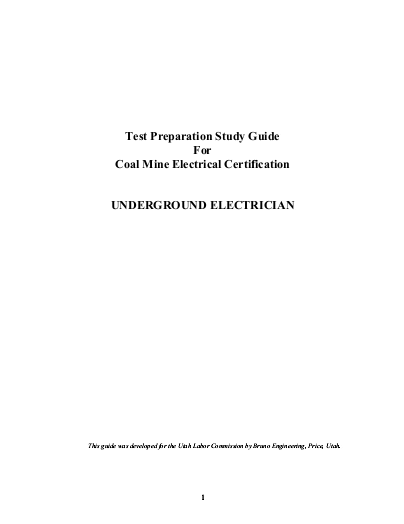 Test Preparation Study Guide For Coal Mine Electrical Certification - Underground Electrician