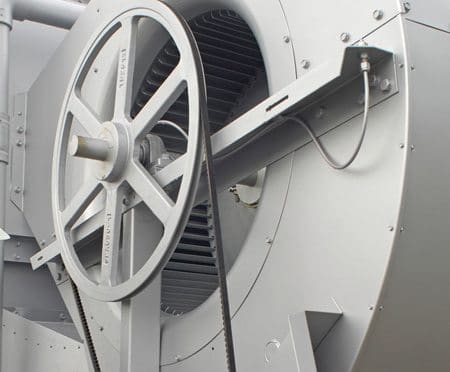 Motor-driven centrifugal fan and a cogged belt drive, sized for dry operation as standard