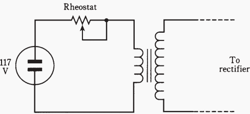 Connection of a rheostat in a variable-voltage power supply