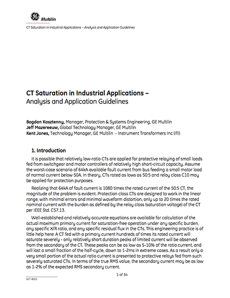 CT Saturation in Industrial Applications - Analysis and Application Guidelines