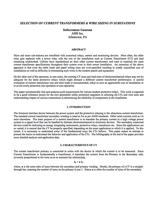 Selection of CTs and wire sizing in power substations