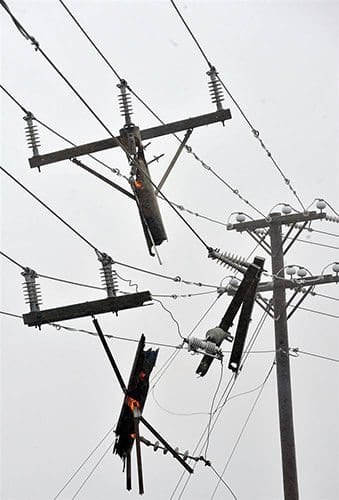 Damaged power lines burned in Nag's Head as Hurricane Irene hit the northern Outer Banks of North Carolina