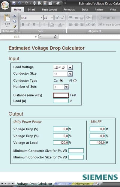 Estimated Voltage Drop Calculator