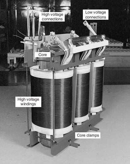 Figure 1 - Core and winding of an 800 kVA, 11 000/440 V distribution transformer