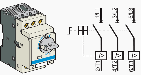 GV2-L magnetic circuit breaker (Schneider Electric) and its graphic symbol