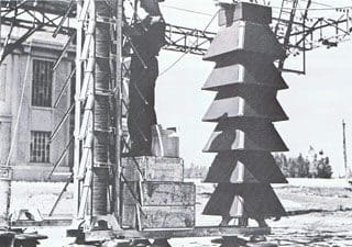 Lightning arrestors being installed at Kingston sub-station in 1928. Photo: ACTEA.