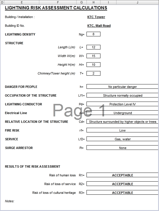 Lightning Protection Risk Assessment Calculator