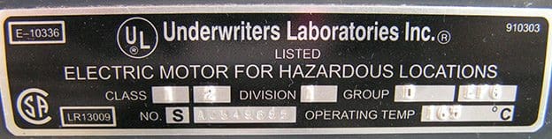 Motors for Hazardous Areas - Nameplate