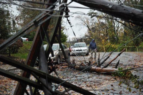 Downed power lines in Chevy Chase, Md., in the wake of Hurricane Sandy