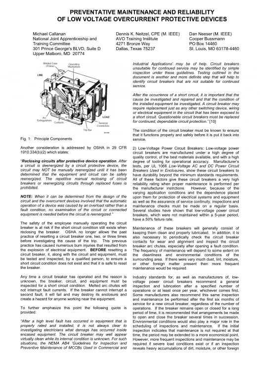 Preventive maintenance and reliability of LV overcurrent protective devices