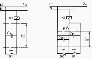 If the long control line to the contactor stays live when the control contact is open, the current via the cable capacitance can prevent the contactor from dropping out. With pulse contact control, the capacitance of the lines acts twice, whereby the permissible line length is halved.