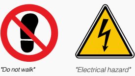 Warning label ("do not walk" and "electrical hazard" symbol)