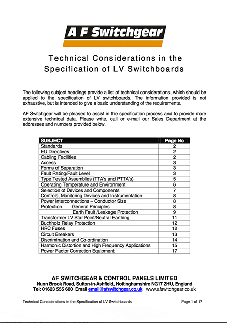 Technical Considerations in the Specification and Design of Low-Voltage Switchboards