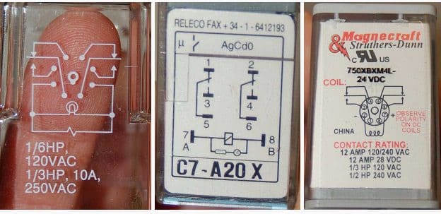 Three different brands of DPDT relay