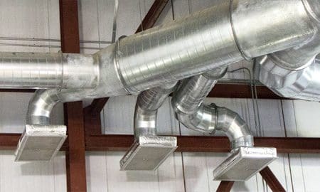 Ductwork exposed in a building without a drop ceiling