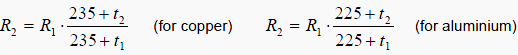 Temperature correction formulas for copper and aluminium windings