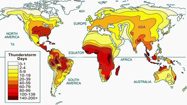 Number of thunderstorm days per year